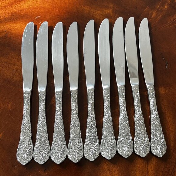9 Vintage Reed & Barton Modern Flora Select Dinner Knives Stainless Flatware 9" - Picture 8 of 10